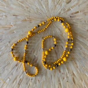 Yellow and Silver Toned Beaded Necklace
